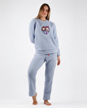 Pigiama donna Santoro Gorjuss 56605 pile sherpa celeste