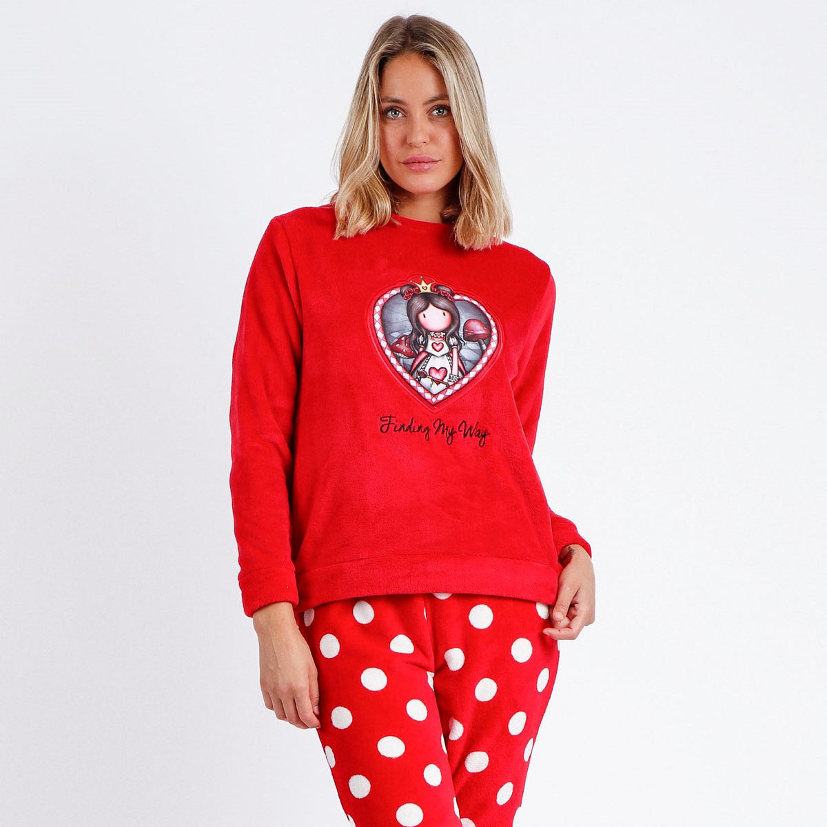 Pigiama donna invernale Santoro Gorjuss 56614 pile coral a pois