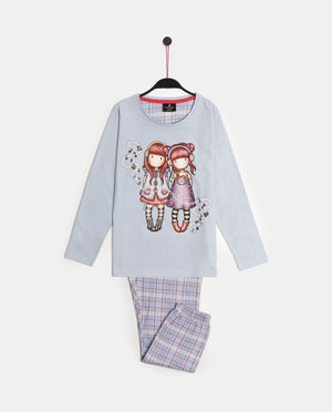 Pigiama bambina invernale Santoro Gorjuss 56621 caldo cotone celeste