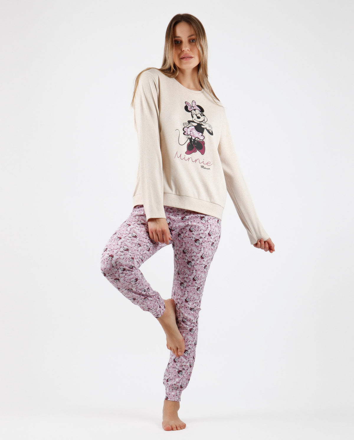 Pigiama donna invernale Disney minnie 56973 caldo cotone fiori