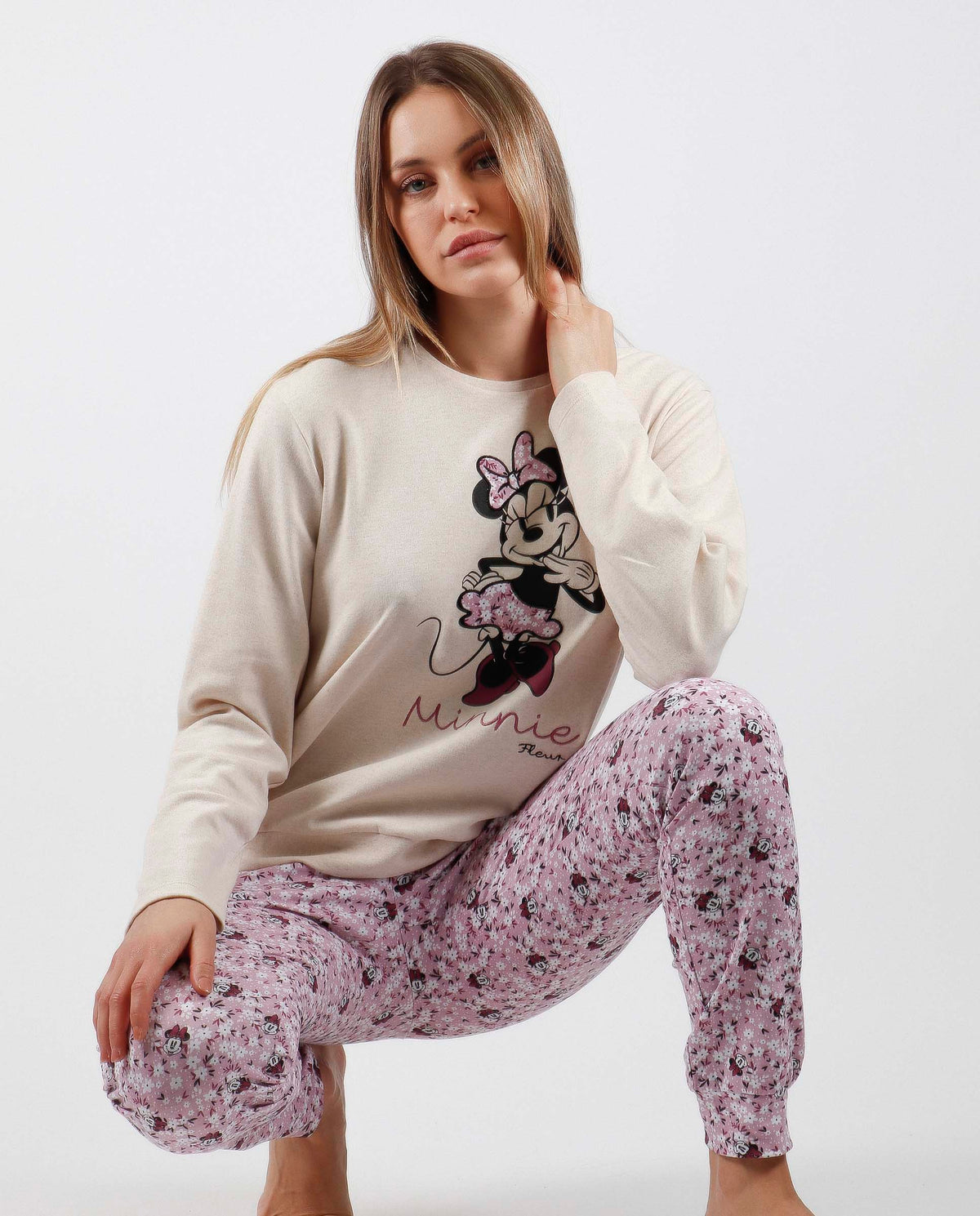 Pigiama donna invernale Disney minnie 56973 caldo cotone fiori