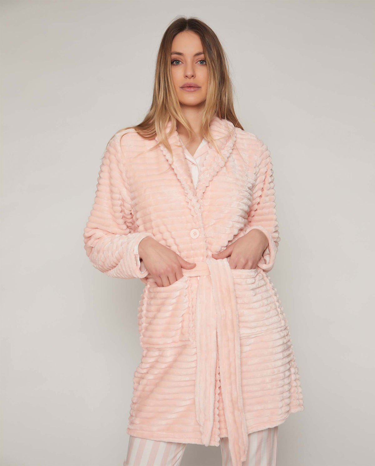Vestaglia donna con bottoni calda Admas 57325 pile coral rosa