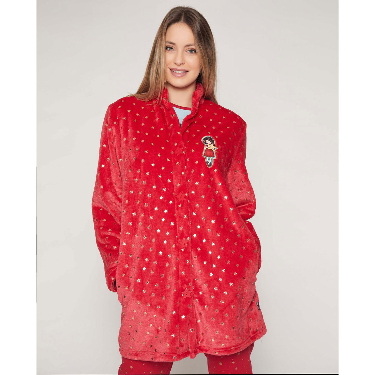 Giacca camera donna Santoro Gorjuss 57421 pile coral con stelline