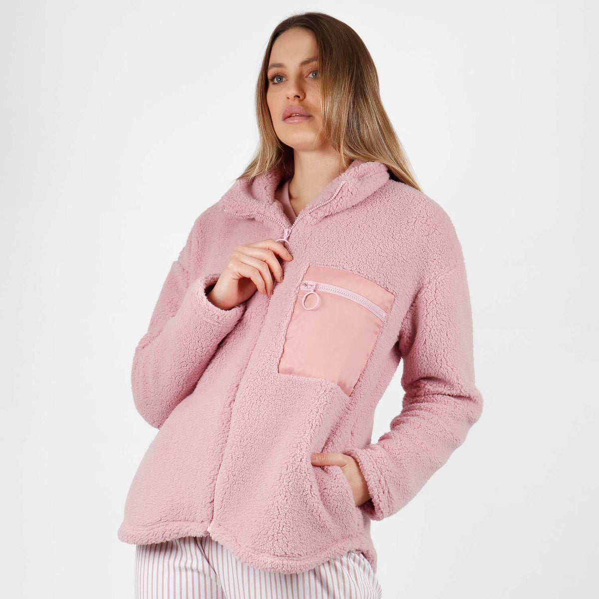 Giacca da camera corta in coral sherpa con zip Admas 57541