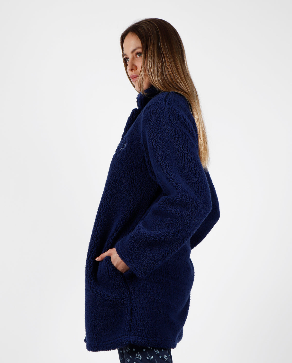 Giacca caldissima donna pellicciosa collo alto Admas 57544 blu