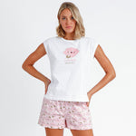 Pigiama donna estivo corto Admas 60114 cotone bianco rosa