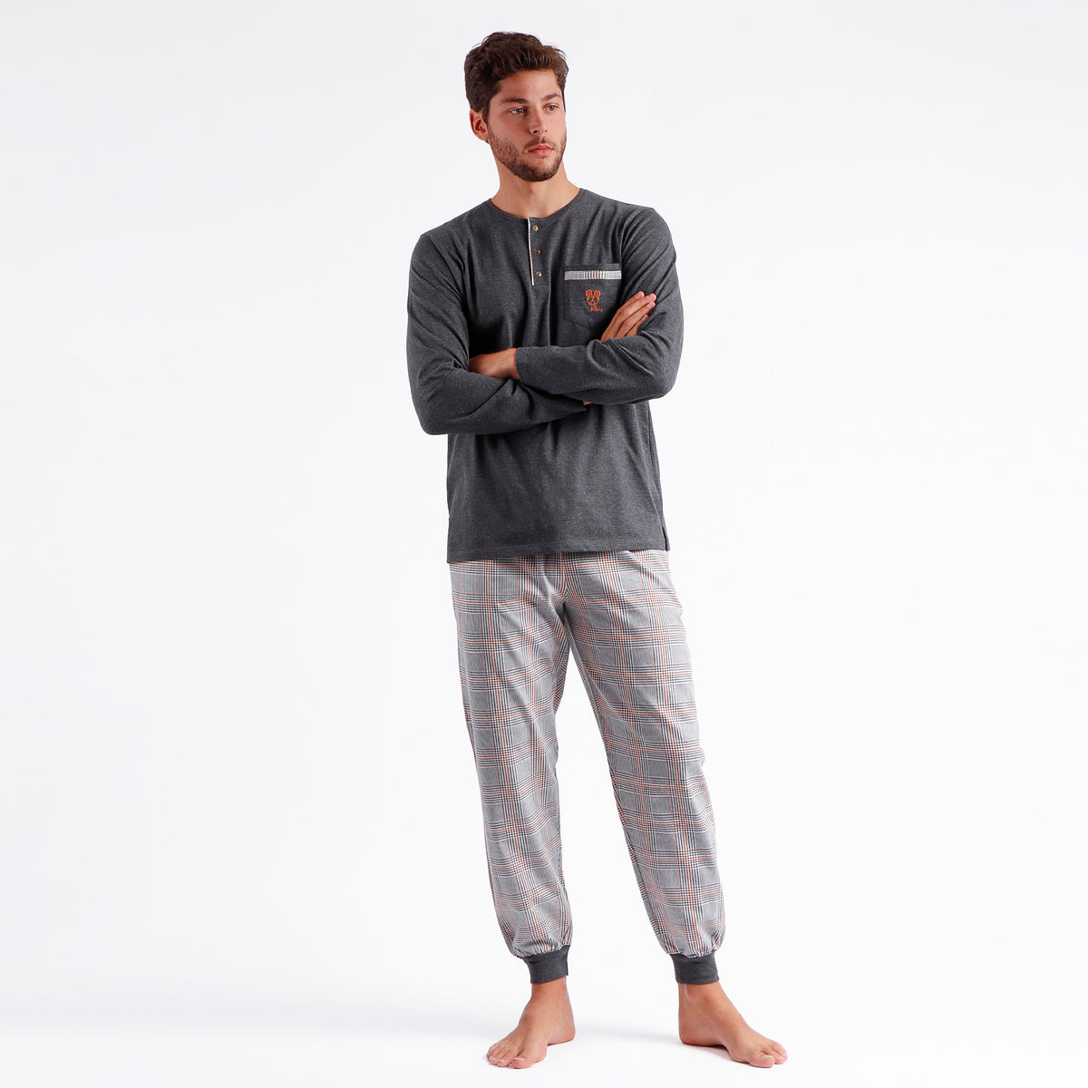Pigiama uomo caldo cotone pied de poule Admas 60312 grigio