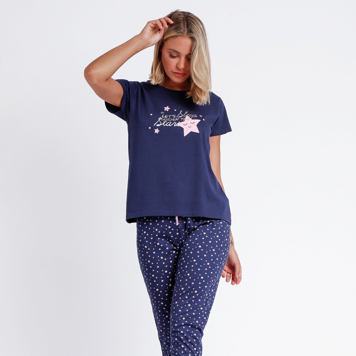 Pigiama donna Admas 60400 cotone 100% blu stelle