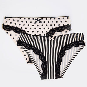 Brasiliana donna jadea chic 6055 nero rigato e avorio pois 2 pezzi