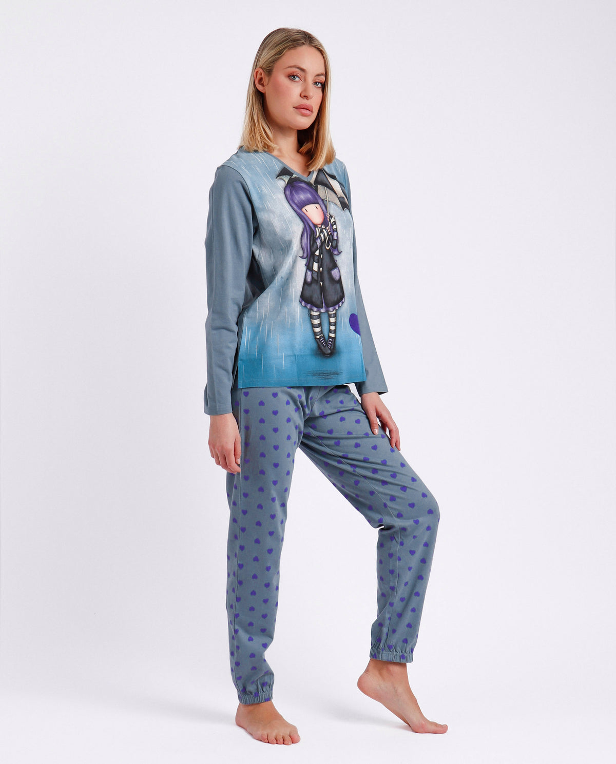 Pigiama donna Santoro Gorjuss 60792 caldo cotone avio