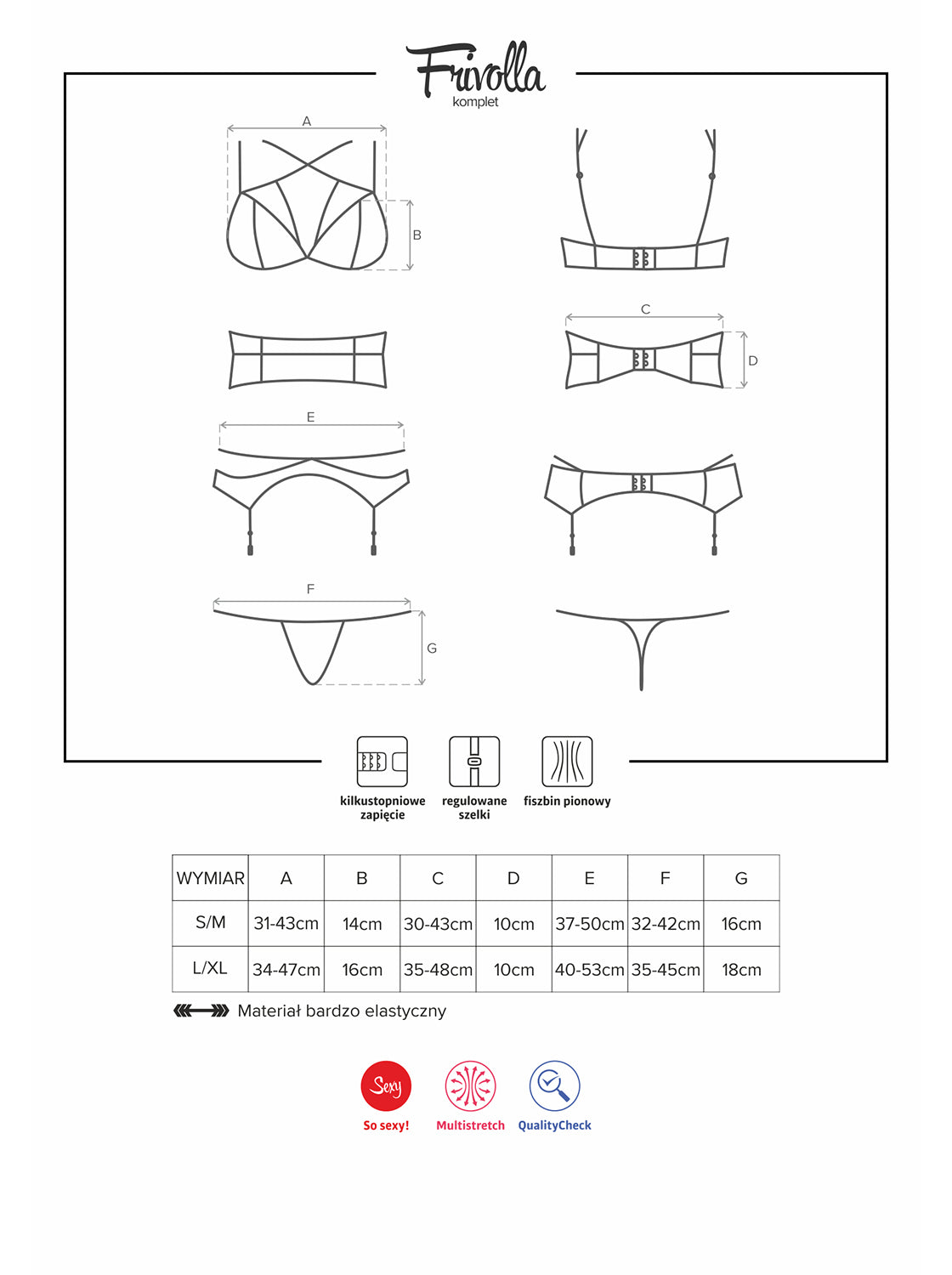 Sexy set Obsessive Frivolla reggiseno perizoma reggicalze cintura 4 pz.