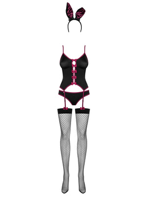 Sexy costume Obsessive Bunny suits da coniglietta nero e viola 4 pz.