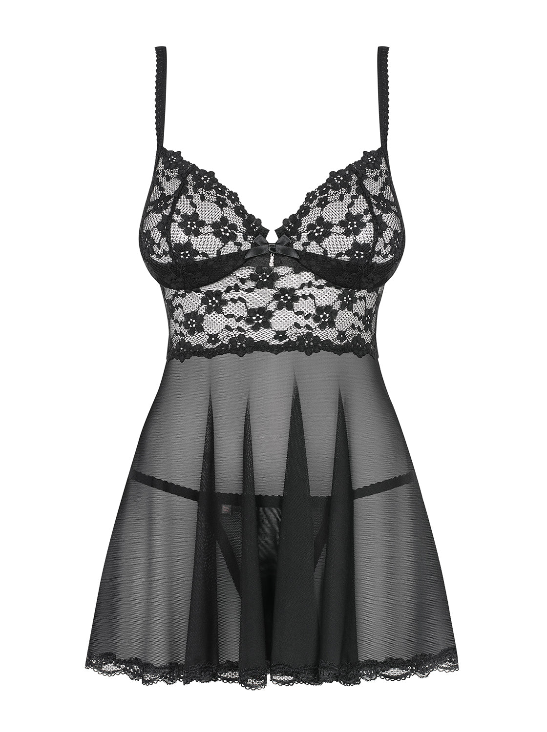 Sexy babydoll + perizoma Obsessive Letica babydoll e thong nero