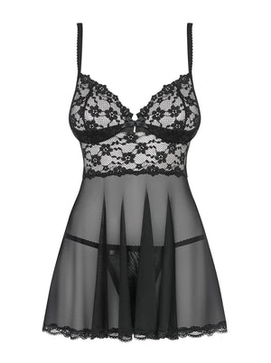Sexy babydoll + perizoma Obsessive Letica babydoll e thong nero