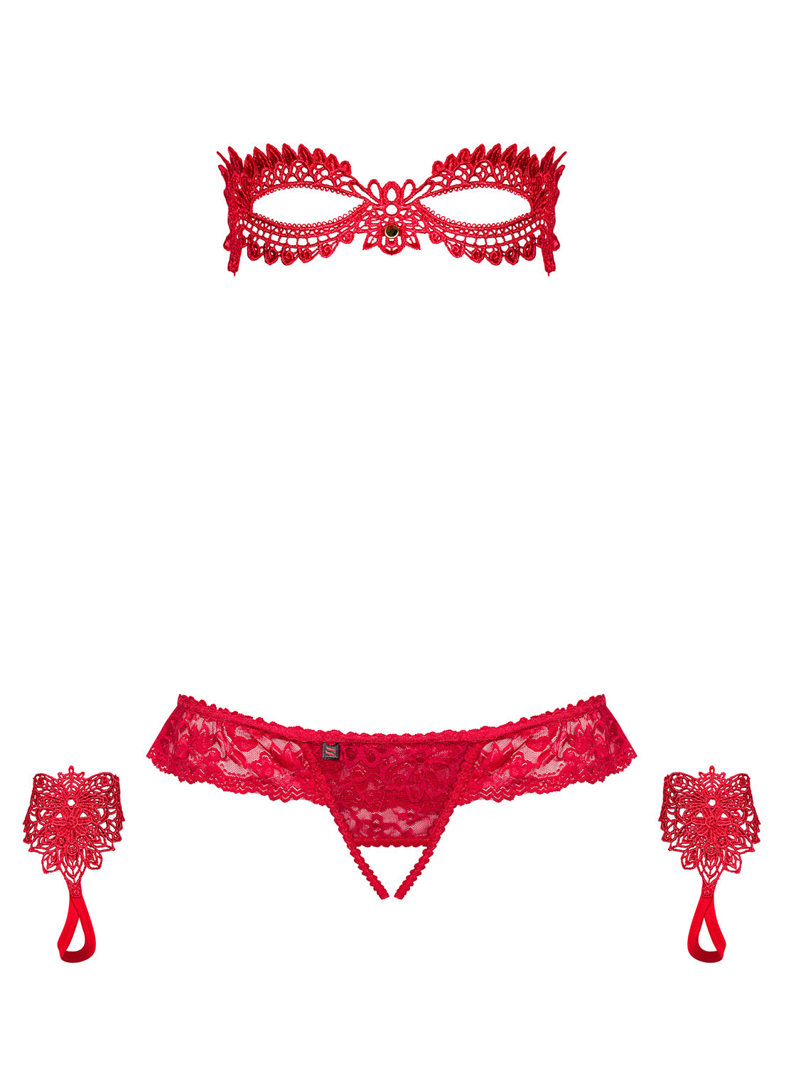 Sexy set perizoma maschera e guanti Obsessive Hetea set rosso