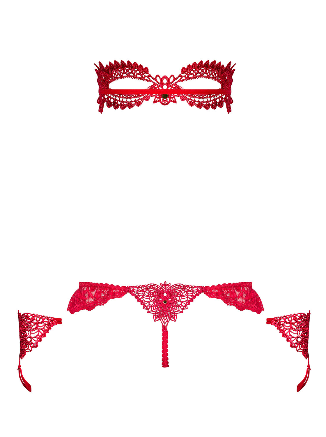 Sexy set perizoma maschera e guanti Obsessive Hetea set rosso