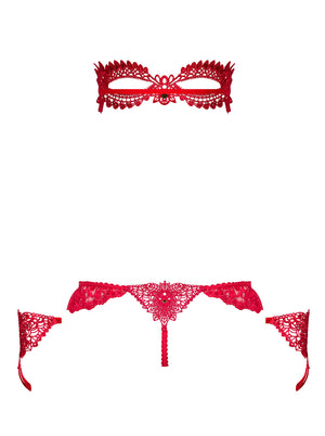 Sexy set perizoma maschera e guanti Obsessive Hetea set rosso