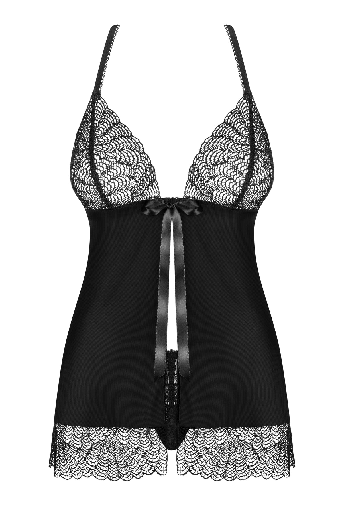 Sexy babydoll + perizoma Obsessive Chiccanta pizzo nero 2 pz.