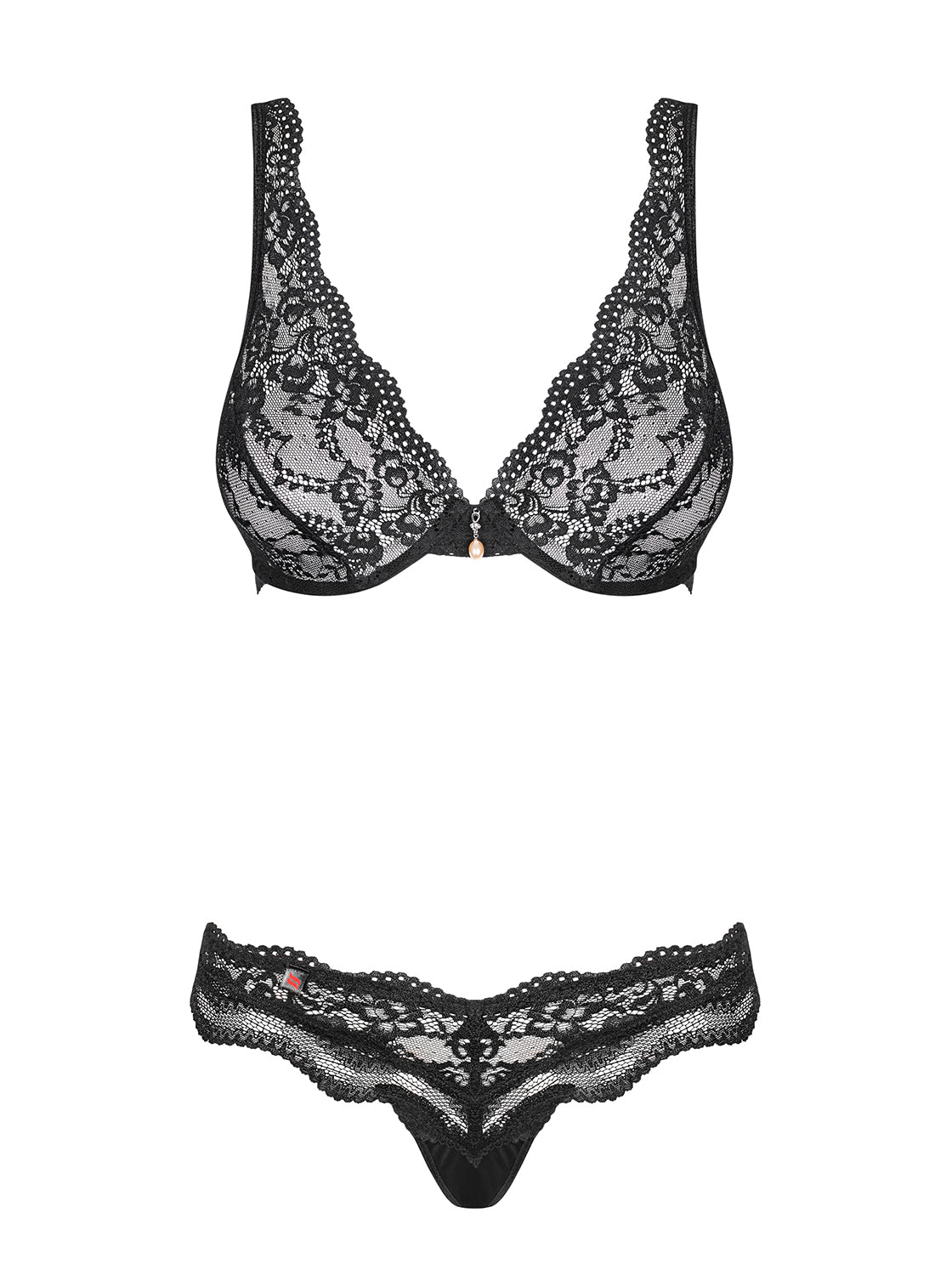 Completino intimo sexy perizoma + reggiseno Obsessive Luvae sexy pizzo nero 2 pz.