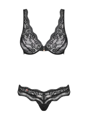 Completino intimo sexy perizoma + reggiseno Obsessive Luvae sexy pizzo nero 2 pz.