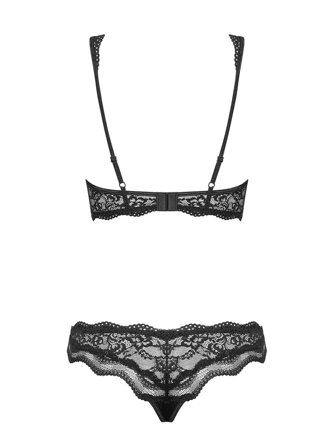Completino intimo sexy perizoma + reggiseno Obsessive Luvae sexy pizzo nero 2 pz.