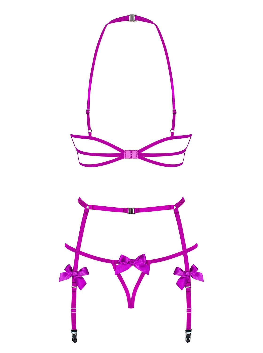 Sexy set Obsessive Delishya mezzo reggiseno perizoma e reggicalze viola 3 pz