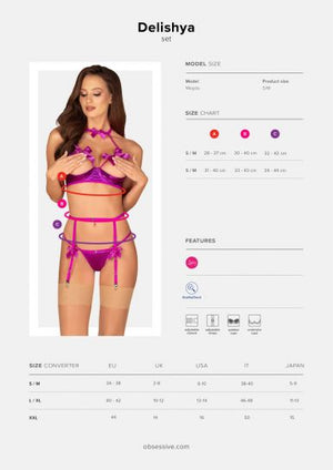 Sexy set Obsessive Delishya mezzo reggiseno perizoma e reggicalze viola 3 pz
