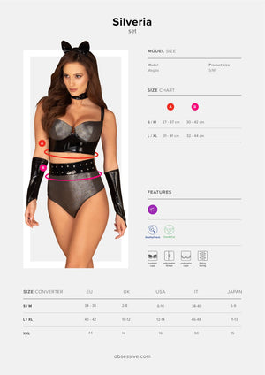 Sexy costume Obsessive Silveria grigio e nero 6 pz.
