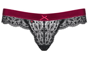 Sexy perizoma Obsessive Rossita Thong nero con fascia bordeaux