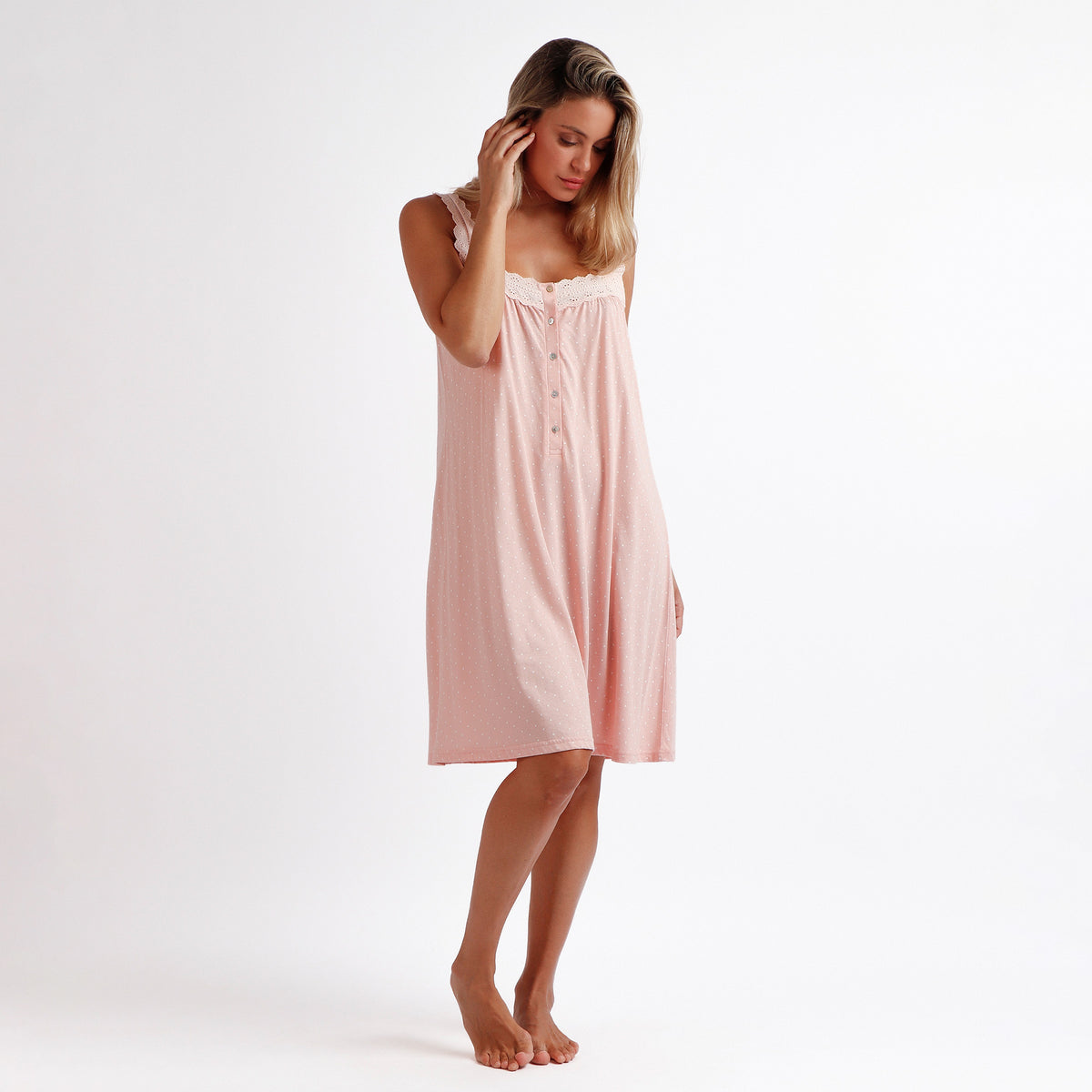 Camicia da notte cotone pizzo Sangallo e pois Admas 61241