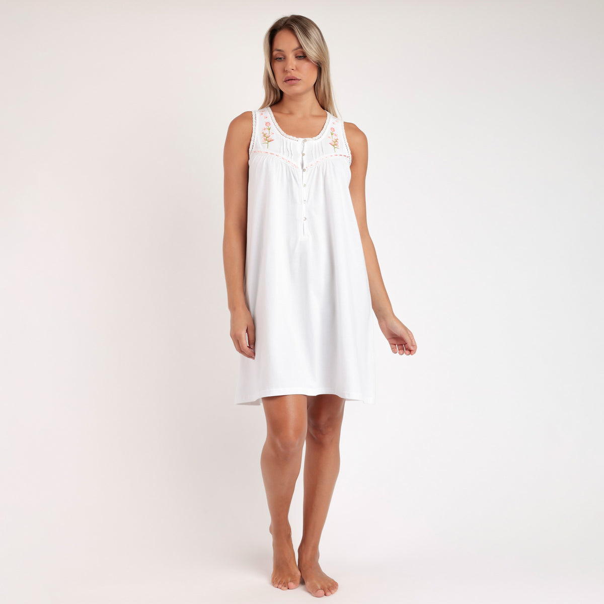 Camicia da notte cotone con pizzo e ricami floreali Admas 61339