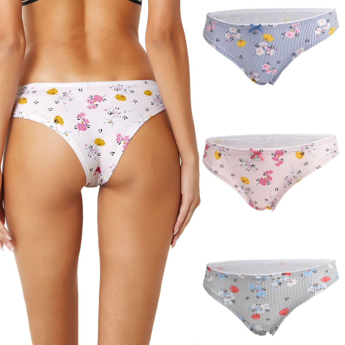Brasiliana Jadea 6208 rigata floreale in cotone elasticizzato 3 pz