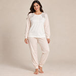 Pigiama donna caldo cotone scollo serafino con ricami Lunatica 62118