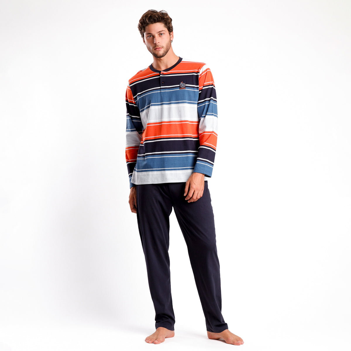 Pigiama uomo lungo in 100% cotone a righe Admas 62136