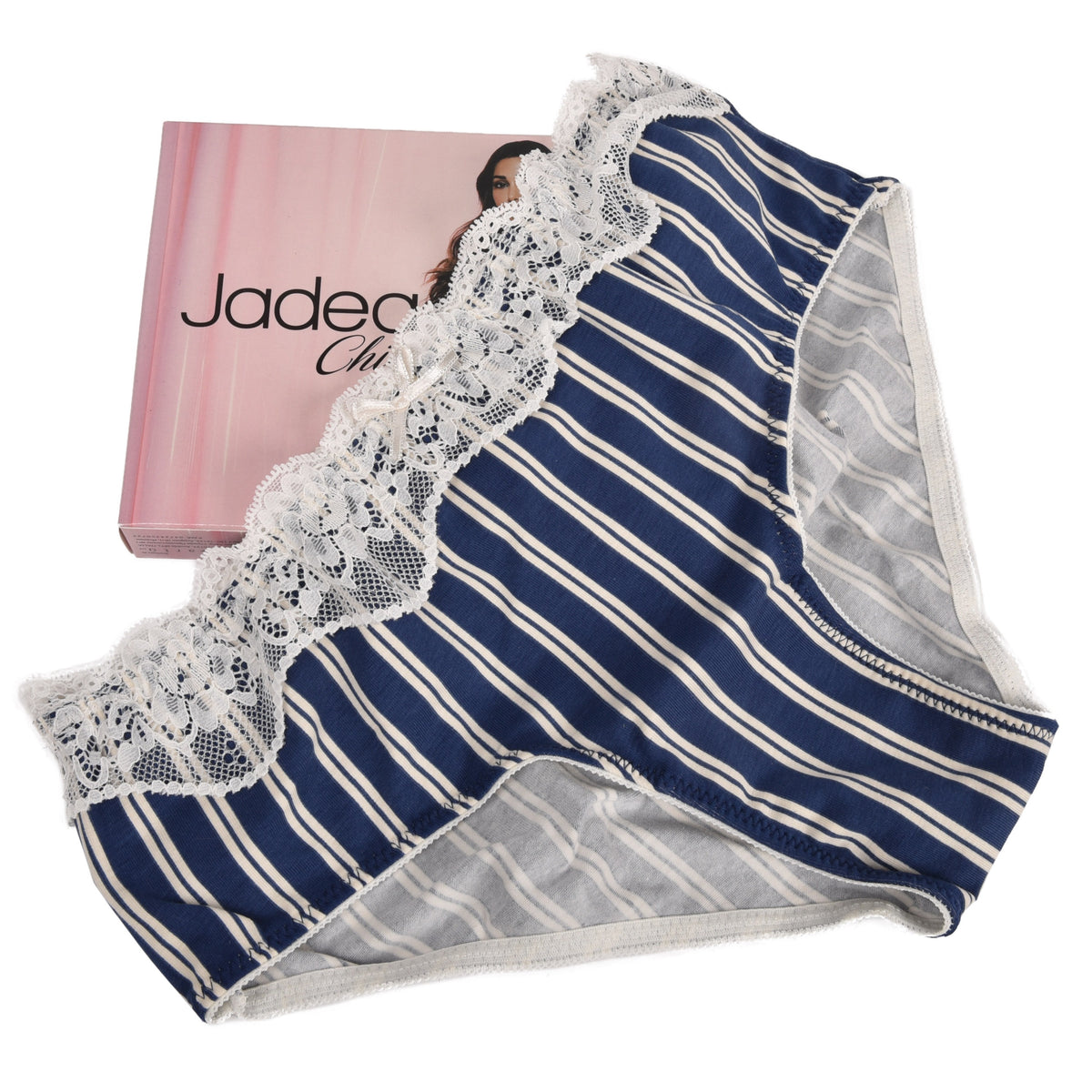 Slip midi Jadea 6323 nero + blu in cotone elasticizzato e pizzo 2 pz