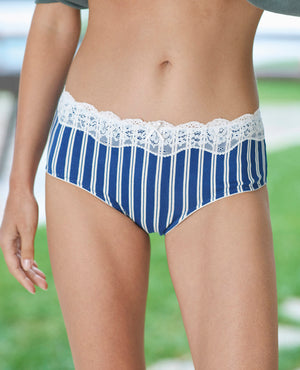 Slip midi Jadea 6323 nero + blu in cotone elasticizzato e pizzo 2 pz