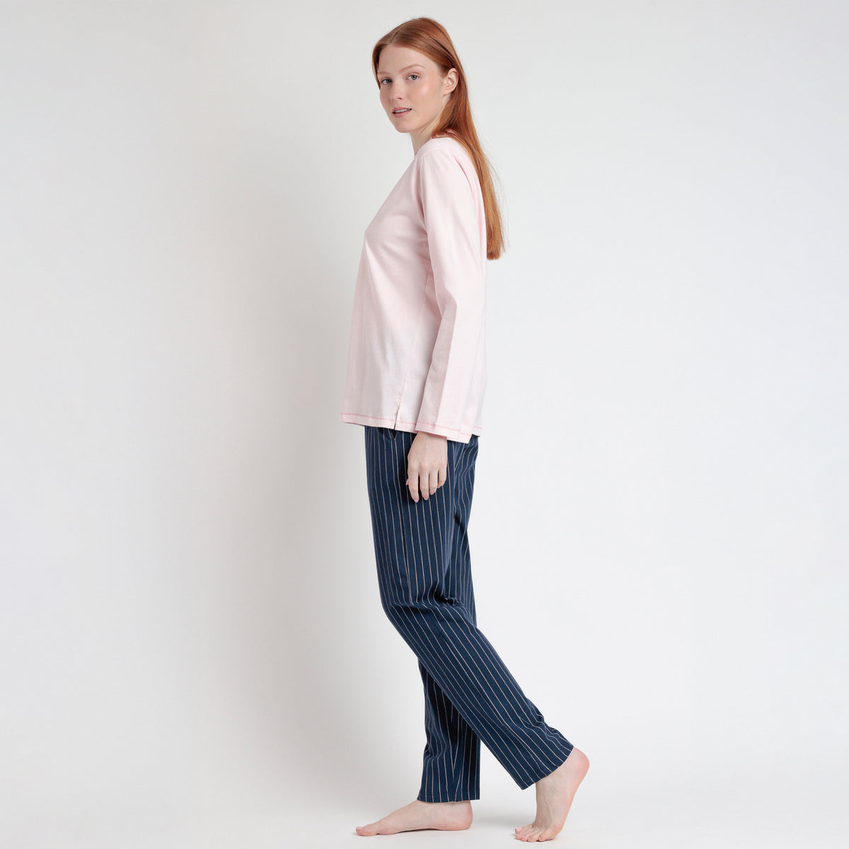 Pigiama Donna primaverile 100% cotone pantalone gessato Admas 63505