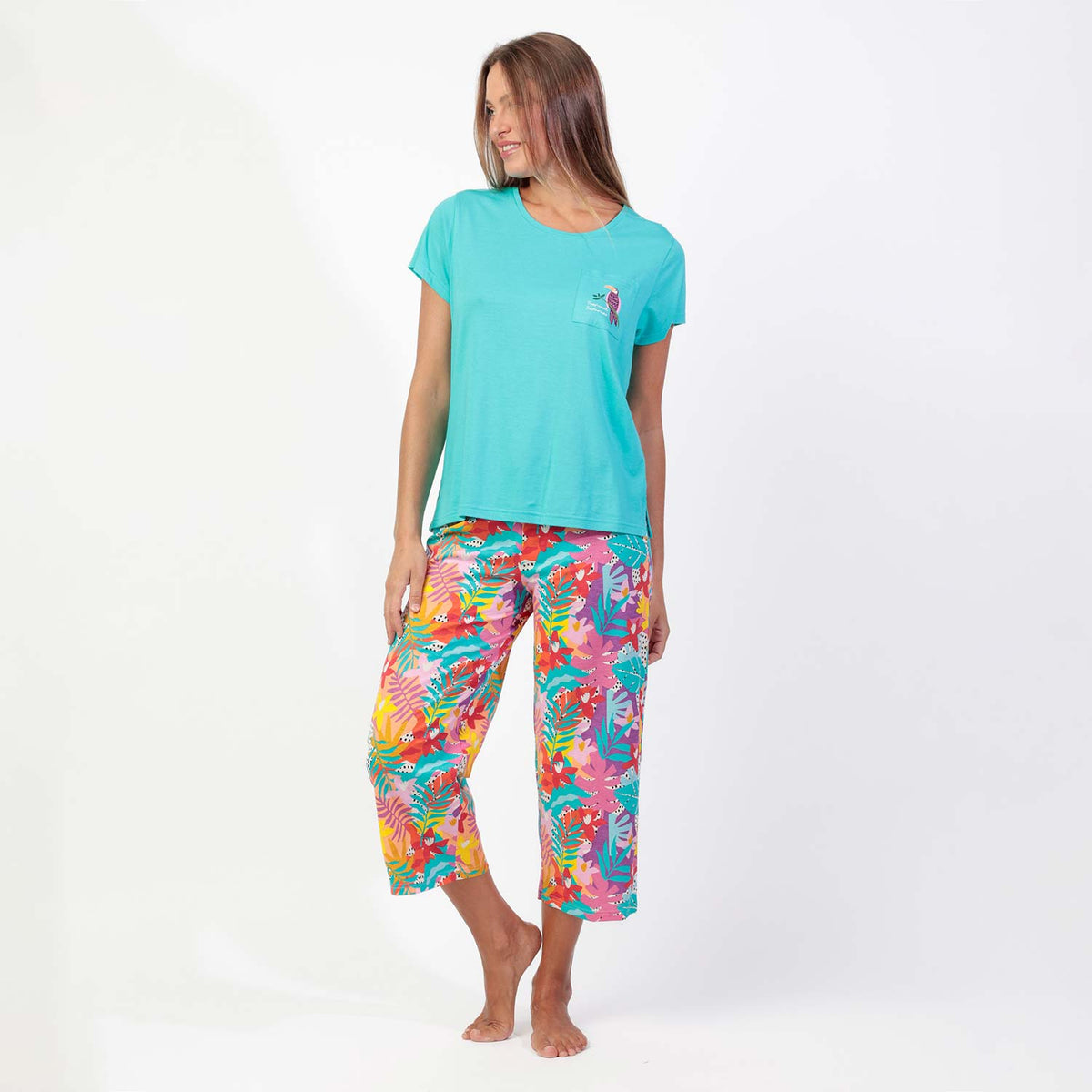 Pigiama donna tropicale pantalone capri Admas 64123