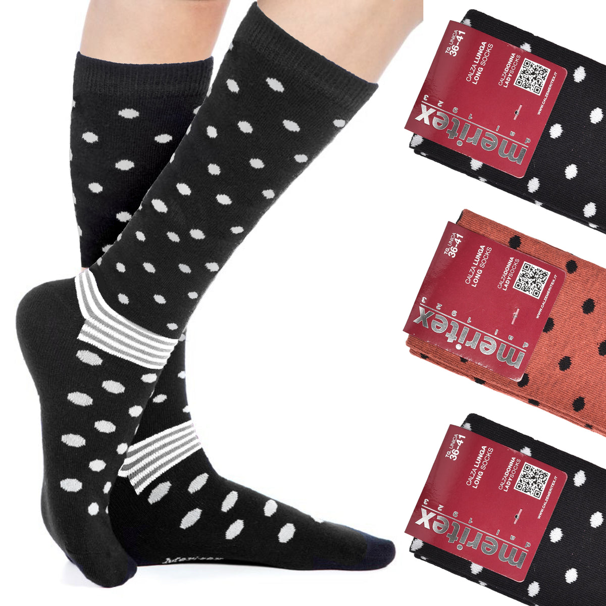 Calze lunghe gambaletto caldo cotone Meritex 6584C 3 paia