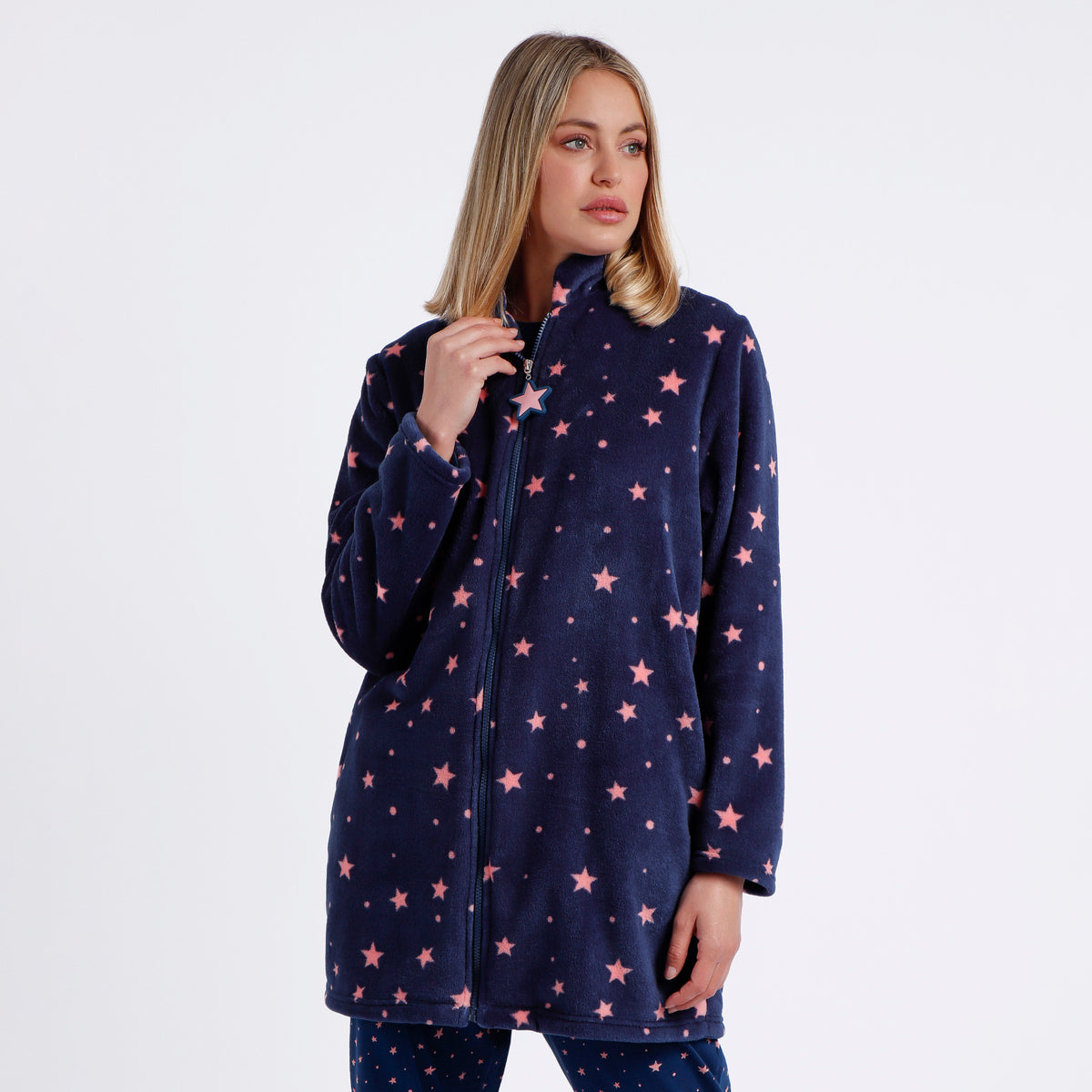 Vestaglia donna blu con stelle Admas in pile coral Admas 67020