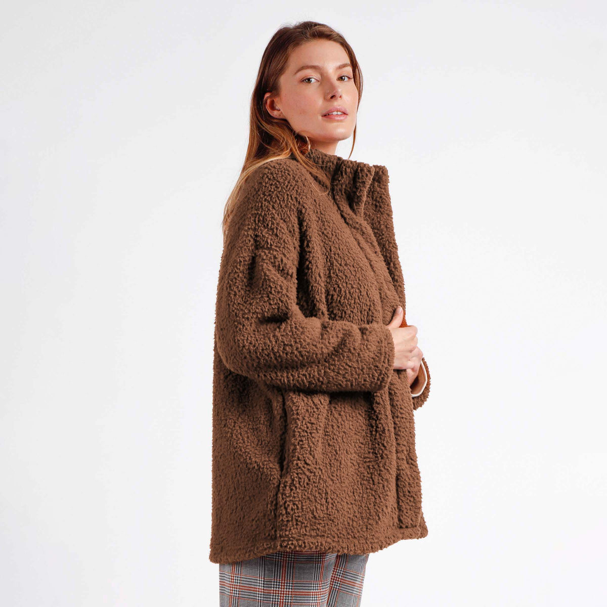 Giacca in sherpa cammello a collo alto Admas 67064