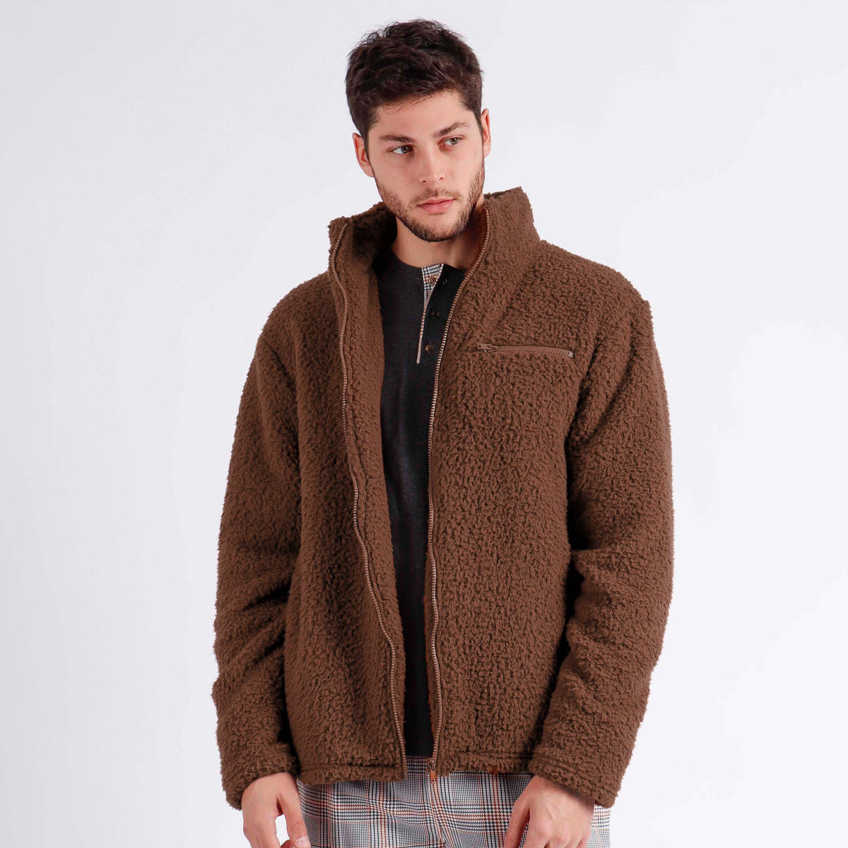Giacca uomo a collo alto camel in sherpa Admas 67066