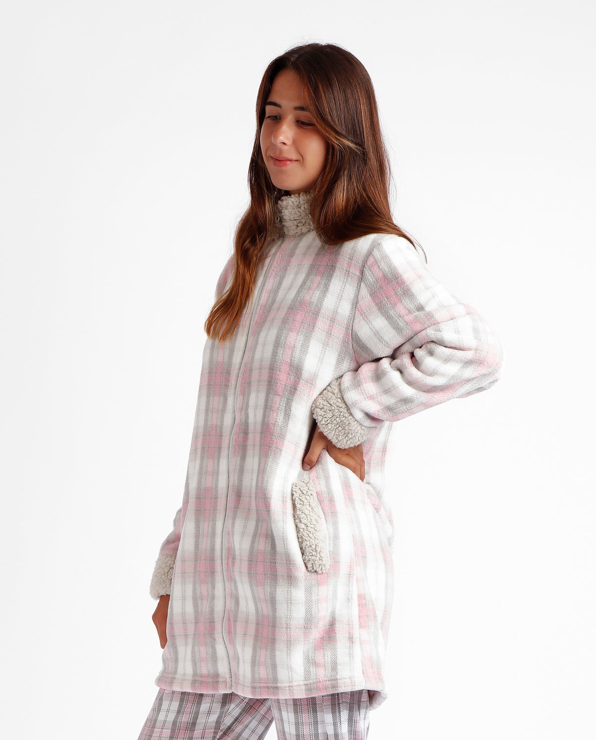 Vestaglia con zip a collo alto in coral a quadri Admas 67073