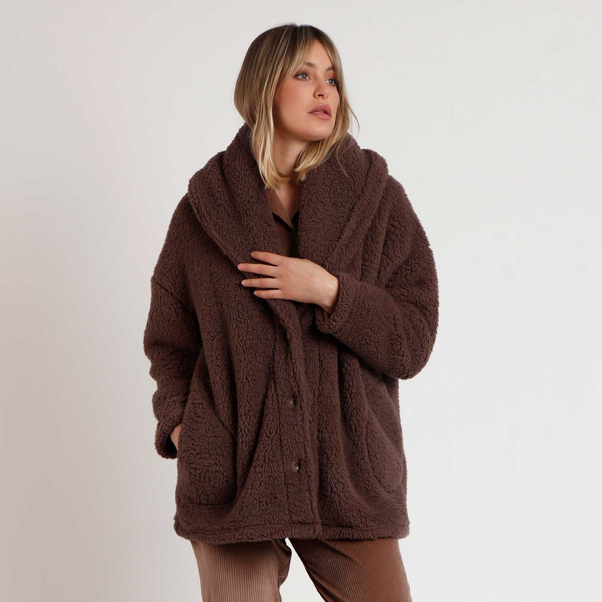Giacca da camera sherpa Teddy scollo a scialle Admas 67137