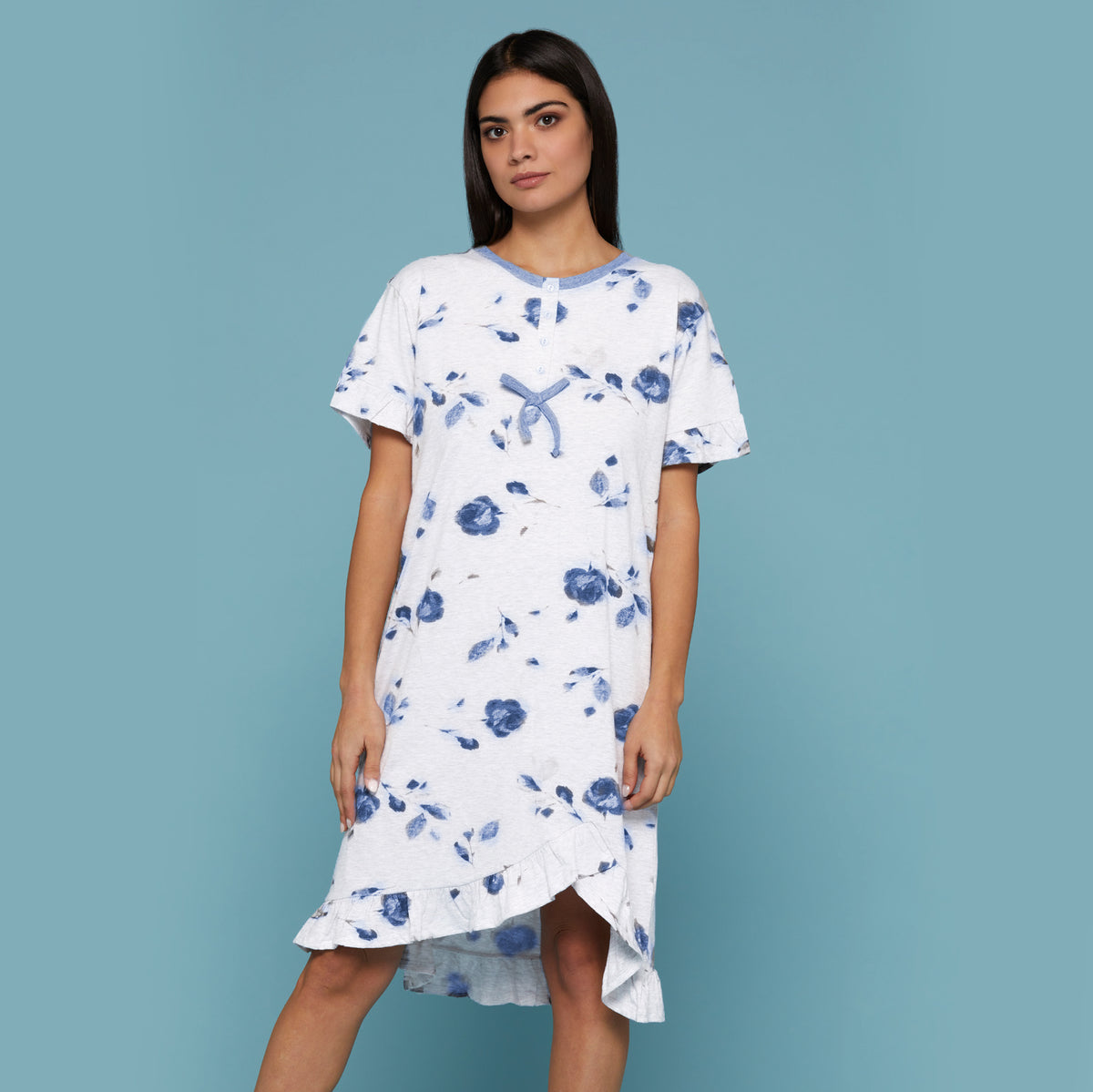 Camicia da notte Cippi 6746-B-S23 estiva 100% cotone panna celeste