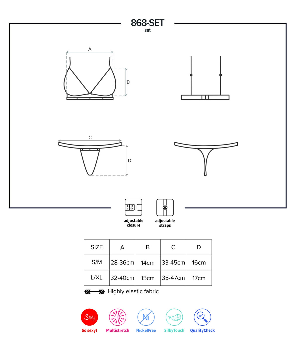 Completino sexy Obsessive 868-SET-1 trasparente e raso