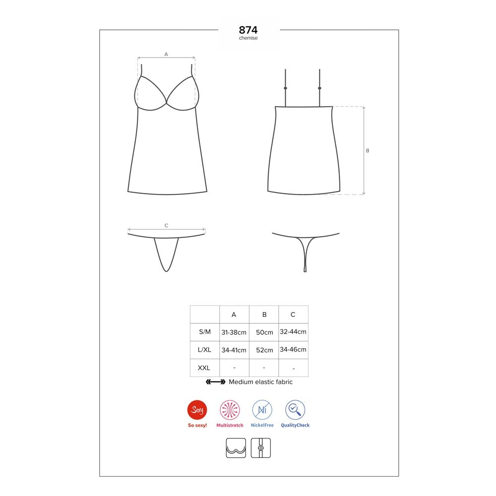 Sexy sottoveste + perizoma Obsessive 874-che-2 inserti pizzo