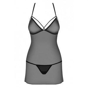 Chemise sexy in rete trasparente con laccetti e perizoma Obsessive 875-CHE