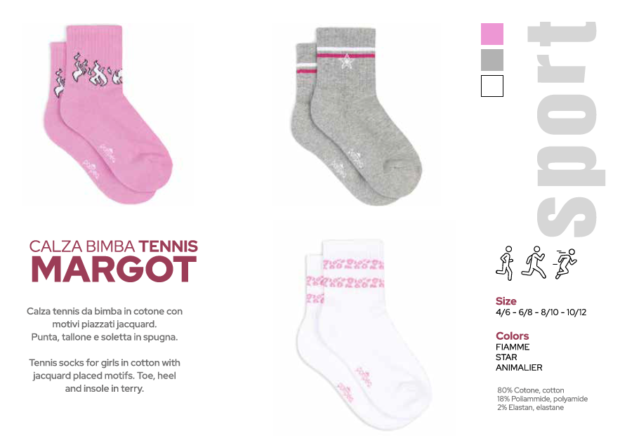 Calze tennis spugna cotone bimba junior Pompea Margot 6 paia