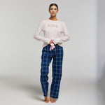 Pigiama Donna cotone maglia Love e pantalone fantasia tartan Bianca Pompea